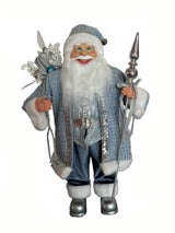 2 FT Blue Standing Santa With Bag & Finial Ornament