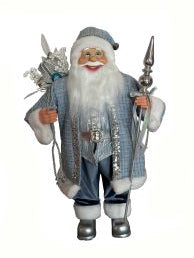 2 FT Blue Standing Santa With Bag & Finial Ornament