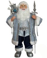 32" Blue Standing Santa With Bag & Finial Staff
