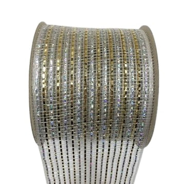 5" X 25YD Silver & Champagne Mesh Ribbon