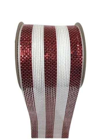 4" X 10Yd Red & White Mesh Ribbon