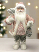 2 FT Pink & Grey Santa With A Lantern & Gifts