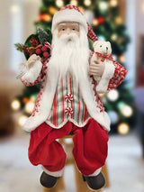 2 FT Peppermint Candy Sitting Santa With Teddy Bear
