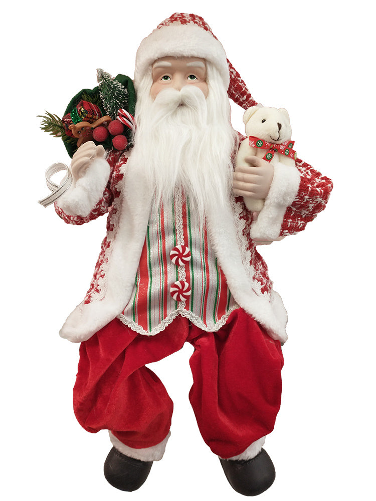 2 FT Peppermint Candy Sitting Santa With Teddy Bear