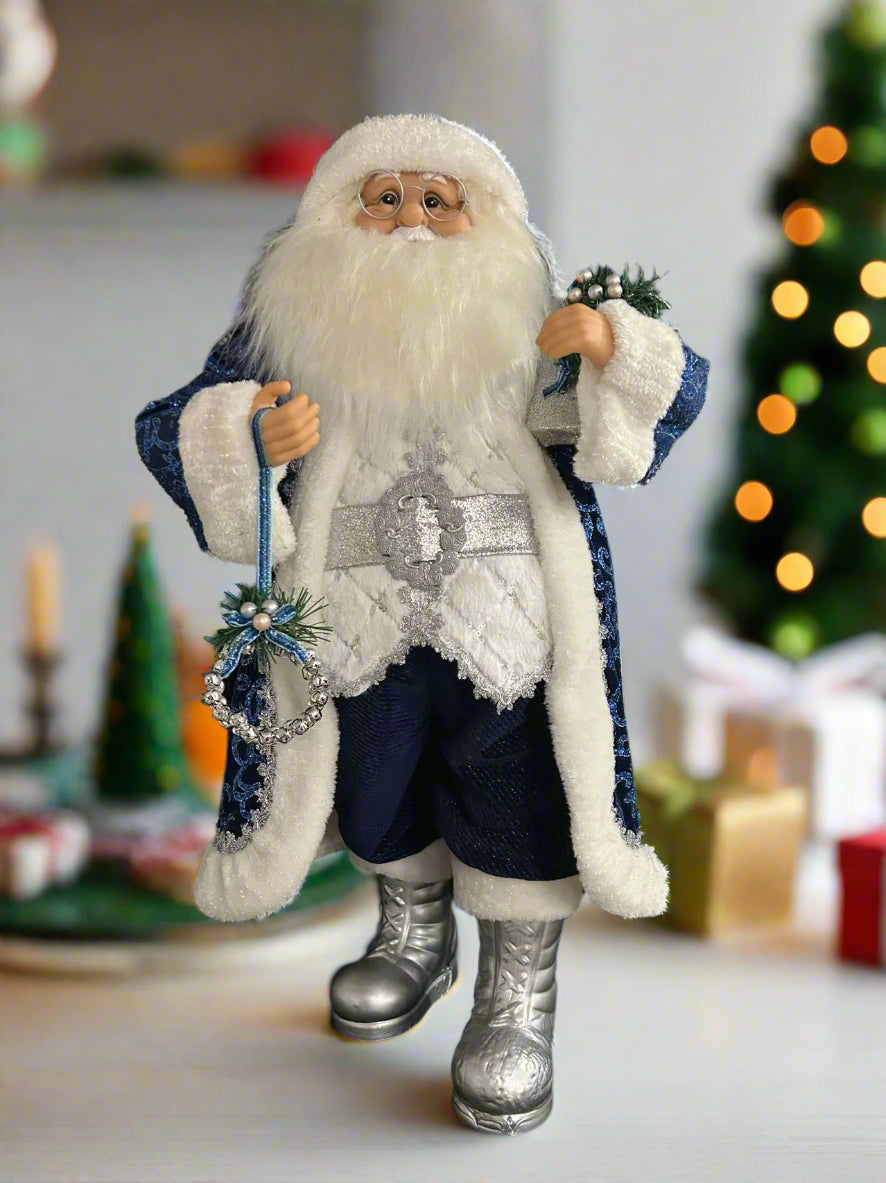 Papá Noel azul y plateado de 32"