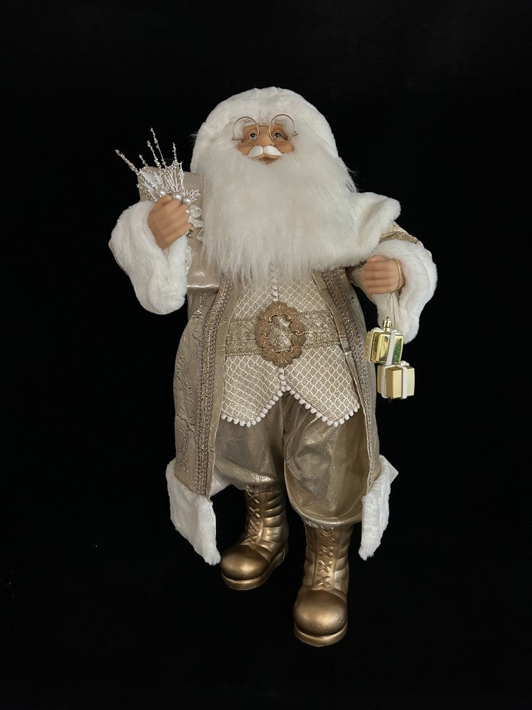 32" White & Gold Santa Holding Gift Box