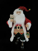 32" Red & Gold Santa With Lantern Holding Teddy Bear