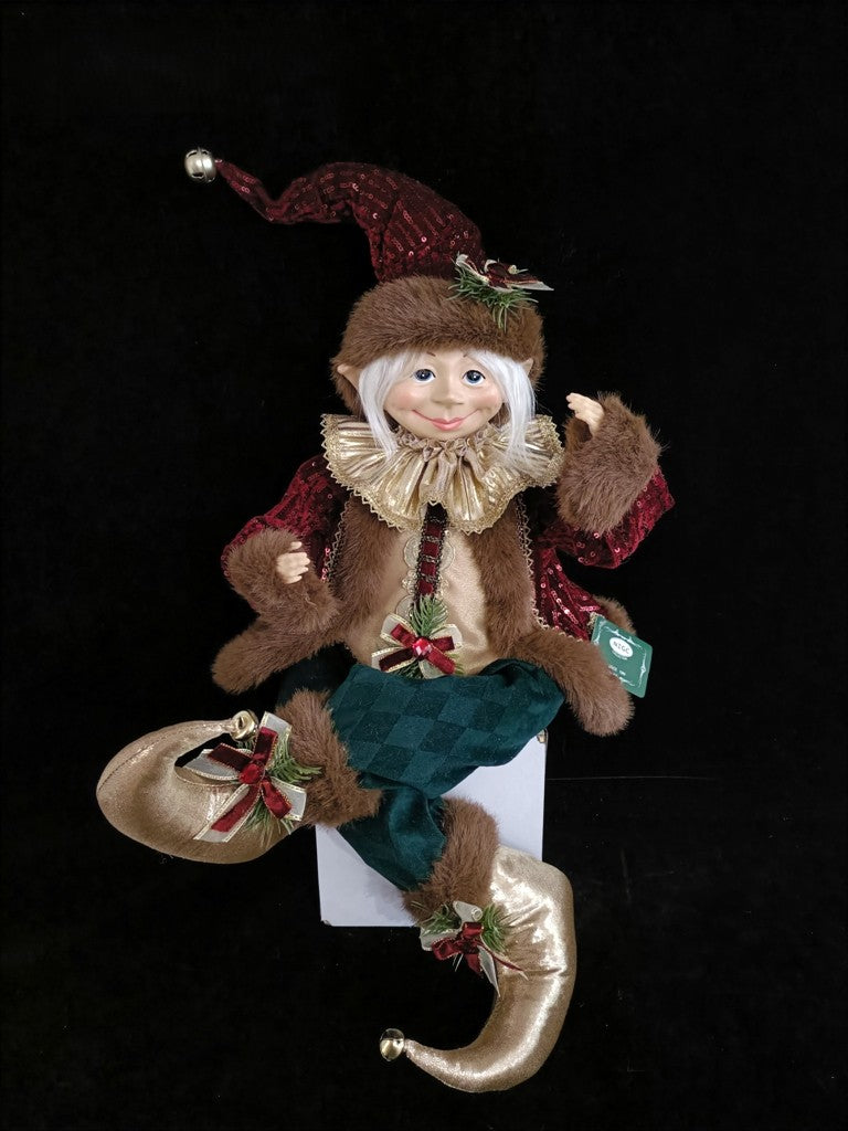 22" Sitting Elf with Brown Fur Coat