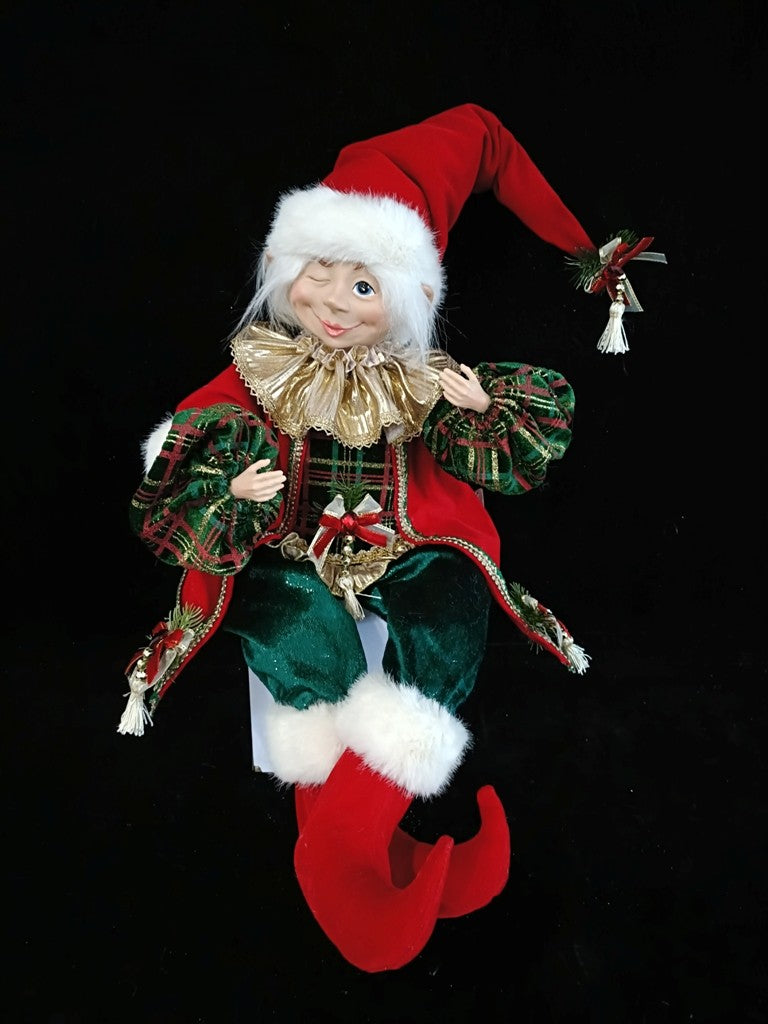 22" Red & Green Sitting Winking Christmas Elf