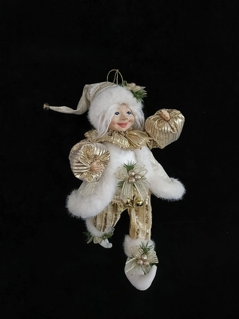 18" Gold & White Standing Christmas Elf