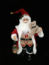 24" Red & Gold Santa With Lantern Holding Teddy Bear