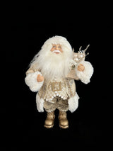 12" White & Gold Standing Santa With Gift Box