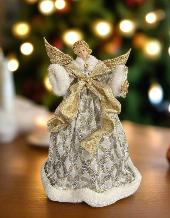 Adorno para árbol de ángel de hadas plateado y champán de 16"