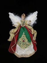 16" Red, Gold & Green Angel With White Wings