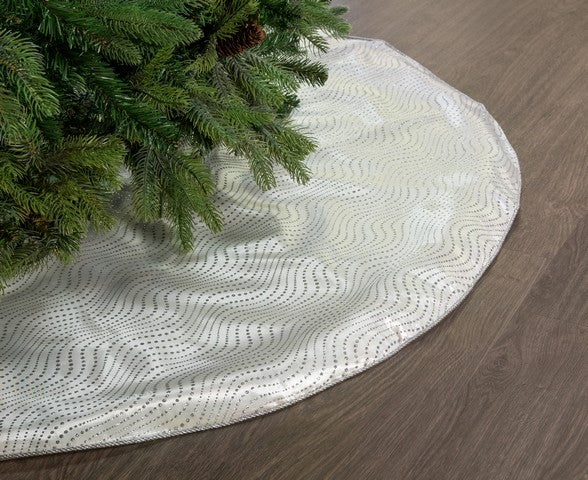 Falda de árbol de lunares con purpurina blanca y plateada de 48"