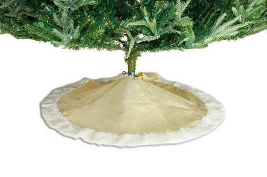 48" Champagne Tree Skirt With White Fur Edge