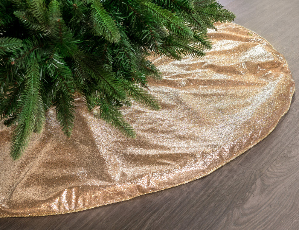 48" Gold Glitter Tree Skirt With Gold Edge Trim