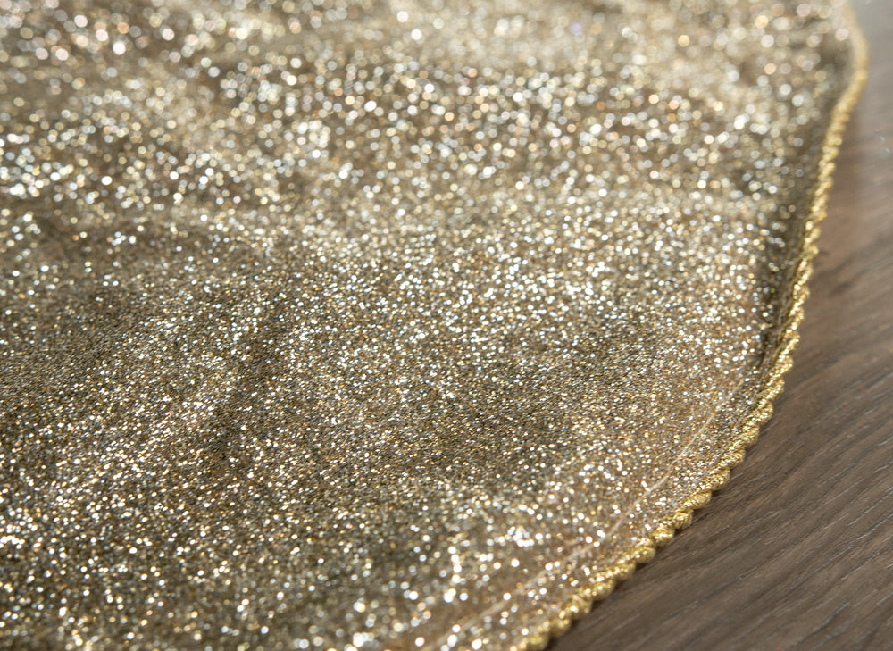 30" Light Gold Glitter Tree Skirt With Gold Rope Trim