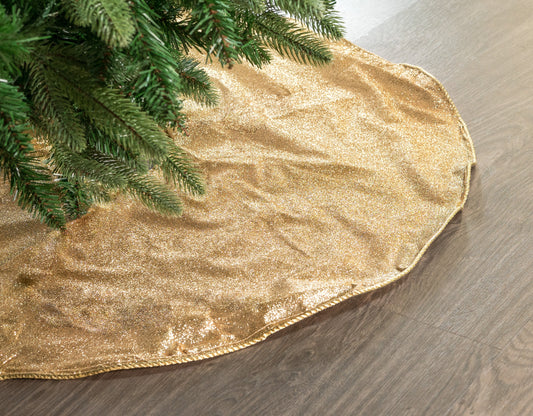 30" Gold Glitter Tree Skirt With Gold Rope Trim