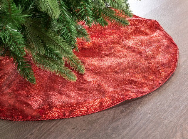 Falda de árbol con purpurina roja de 30" con borde rojo