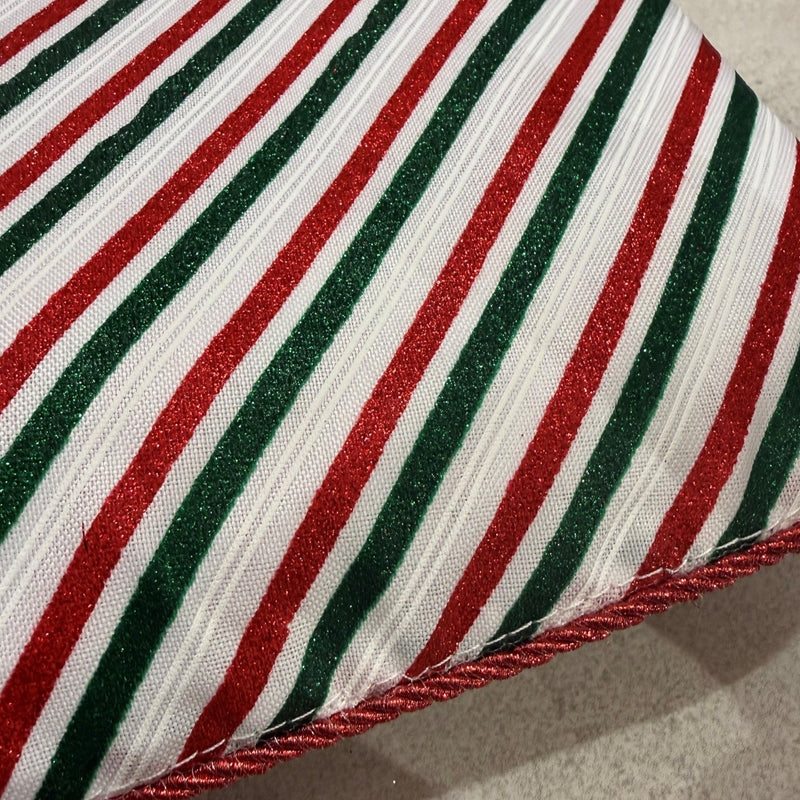 Close-up of red, green, and white striped fabric
