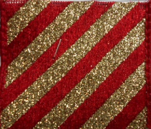 4" X 10YD  Red & Gold Striped Velvet Ribbon Set Of 3