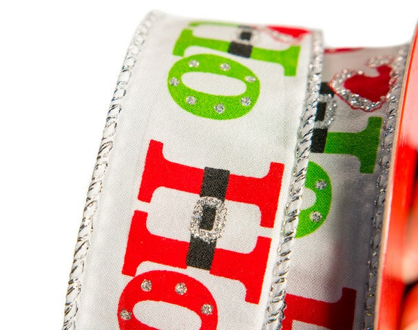 1.5 X 10 YD White, Red, & Green Ho-Ho-Ho Ribbon Set Of 3