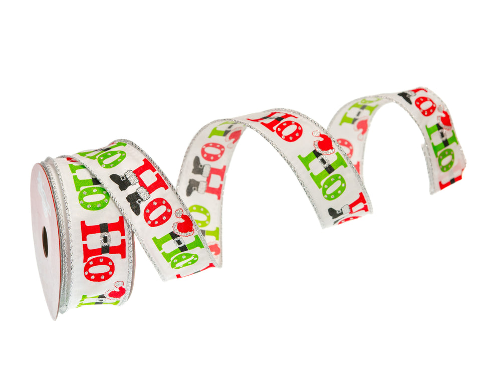1.5" X 10YD White, Red & Green Ho-Ho-Ho Ribbon Set Of 3