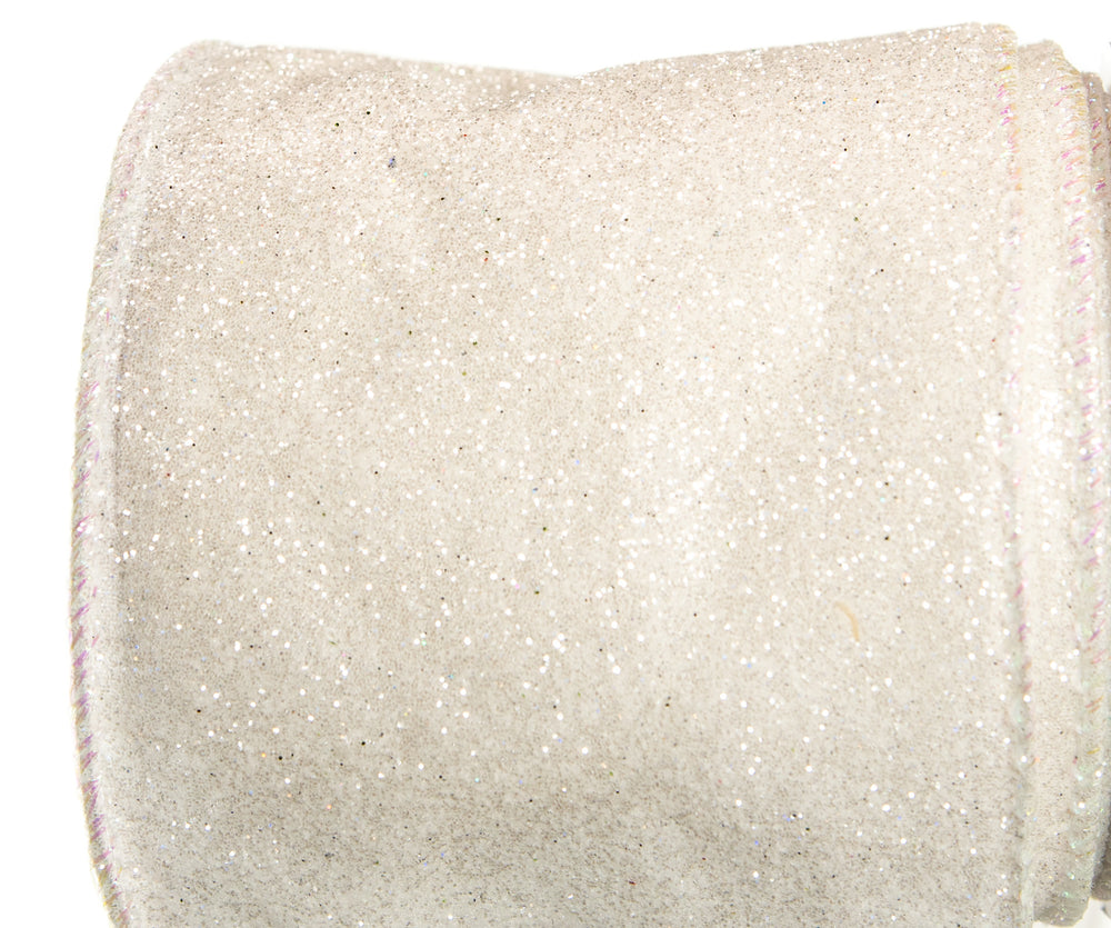 4" X 10Yd White Iridescent Glitter Ribbon Set Of 3