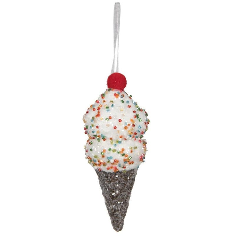 6" Ice Cream Cone With Sprinkles Ornament Set Of 12