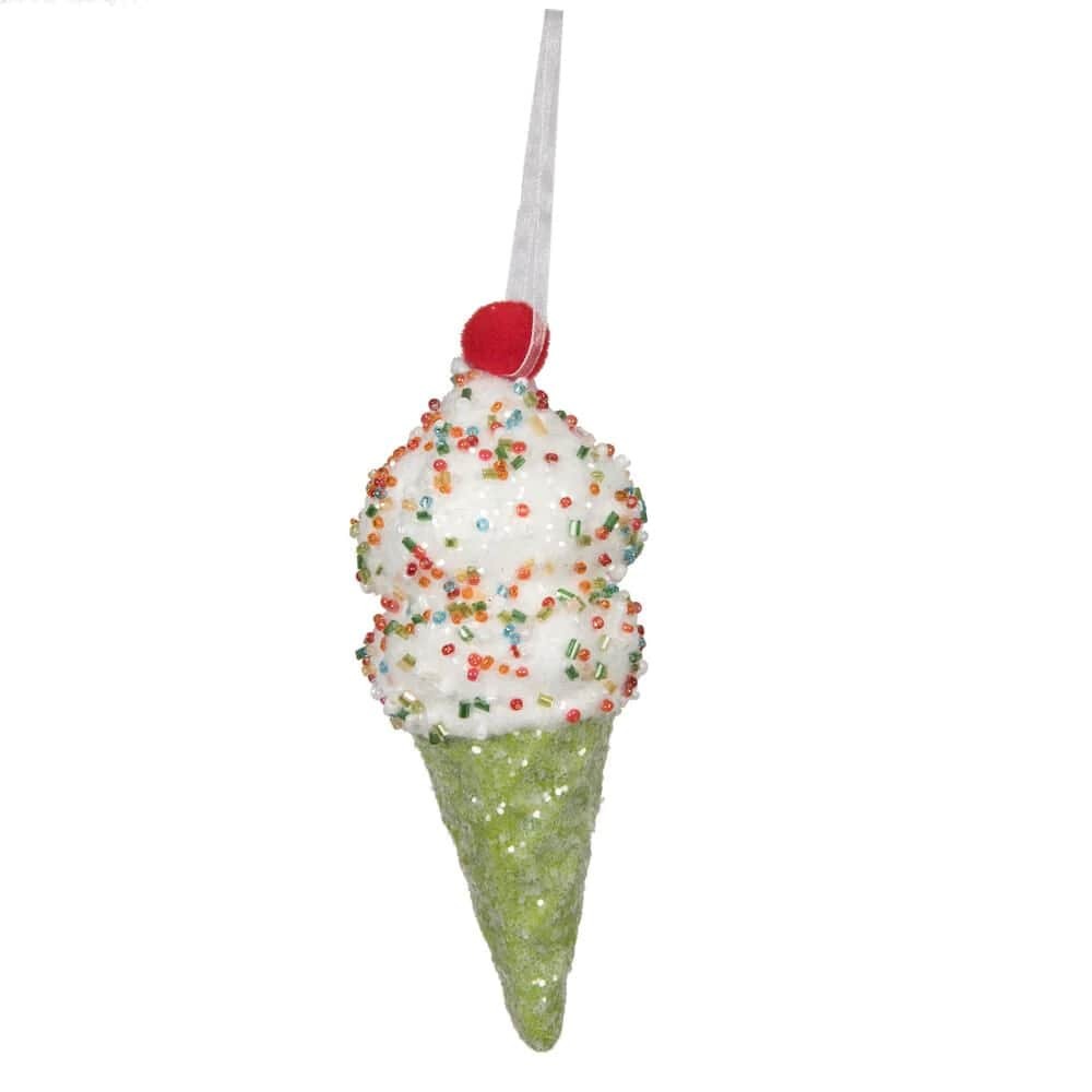 6" Ice Cream Cone With Sprinkles Ornament Set Of 12