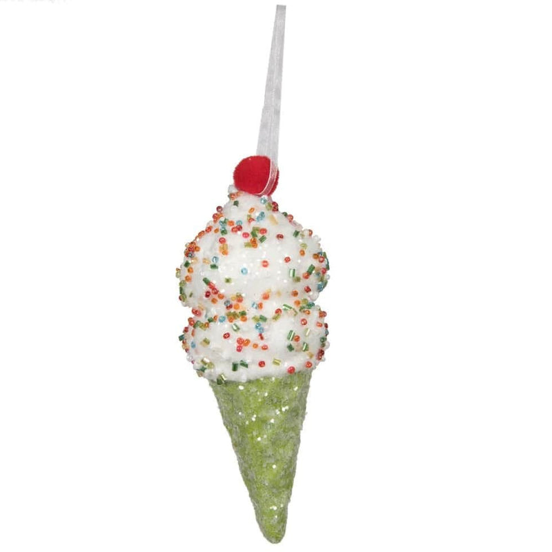 6" Ice Cream Cone With Sprinkles Ornament Set Of 12