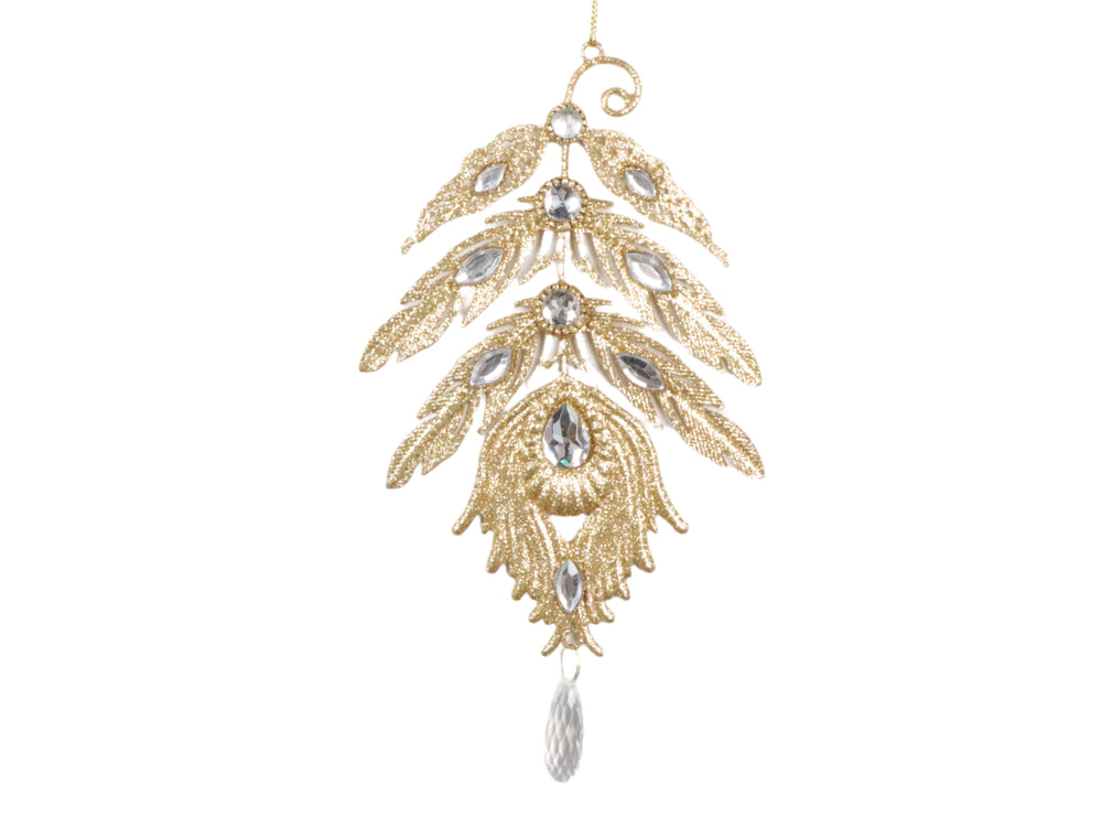 8" Feather Ornament With Jewels Set Of 6