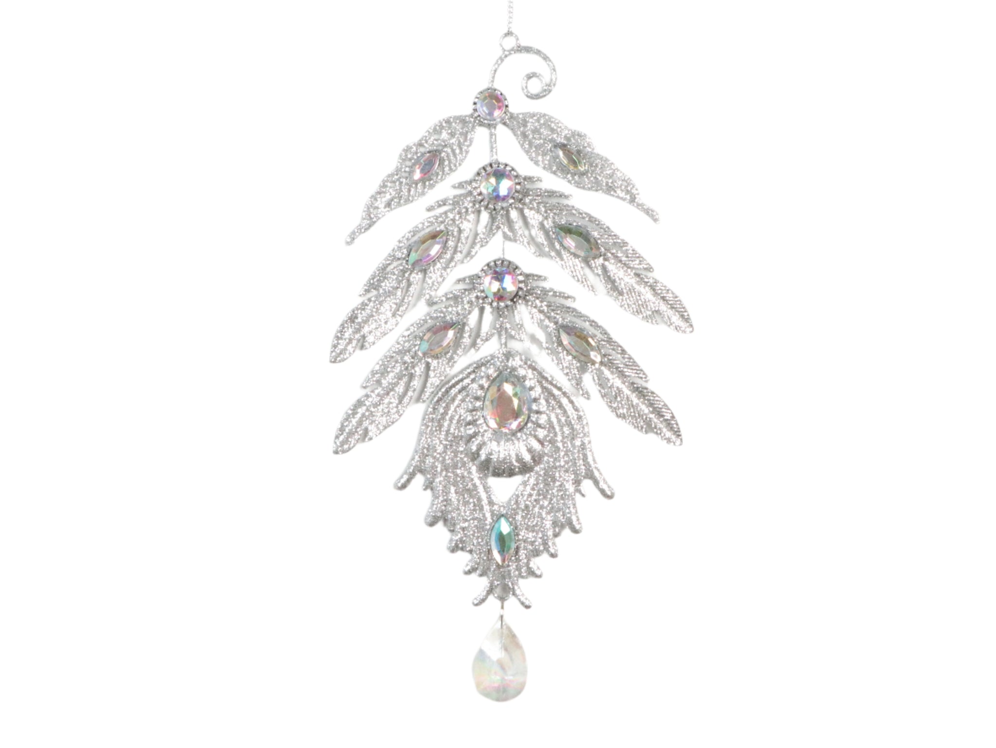 8" Feather Ornament With Jewels Set Of 6