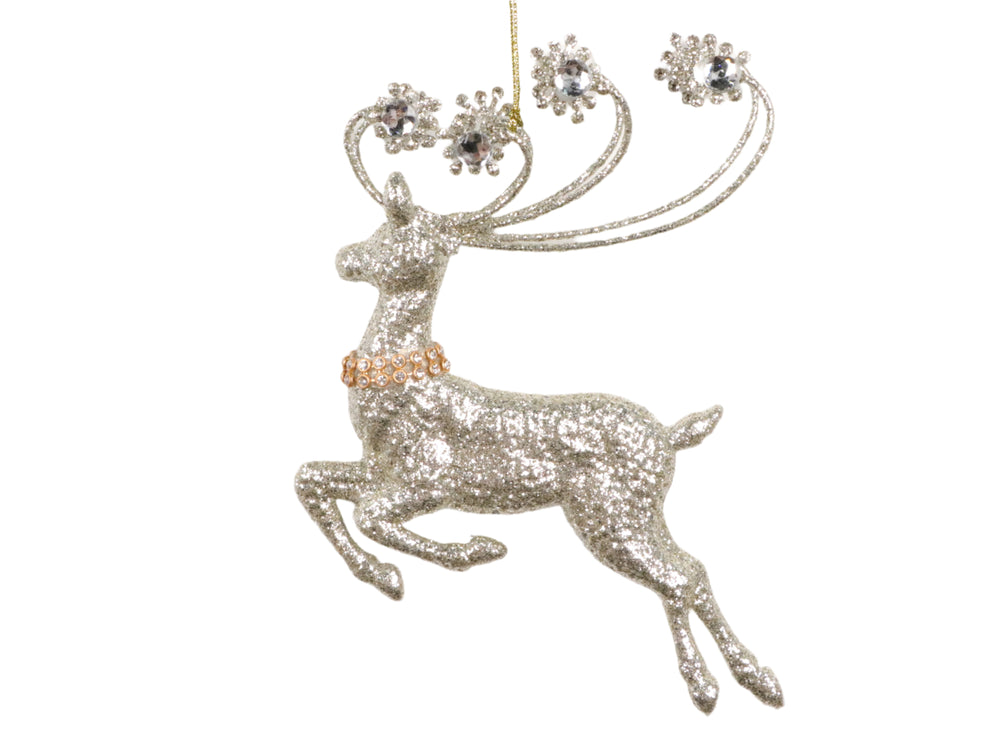 5" Champagne Deer Ornament With Jewels Set Of 6