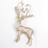 6" Platinum Pearl Deer Ornament With Jewels Set Of 6