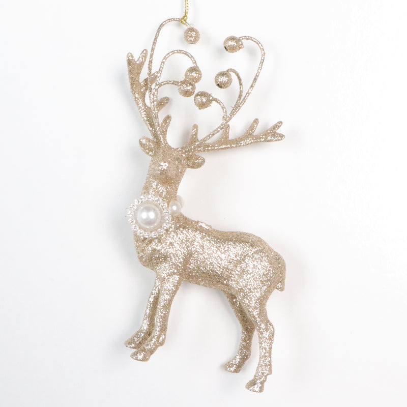 6" Platinum Pearl Deer Ornament With Jewels Set Of 6