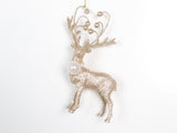 6" Platinum Pearl Deer Ornament With Jewels Set Of 6