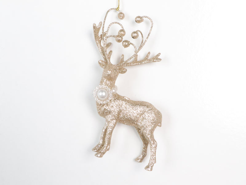 6" Platinum Pearl Deer Ornament With Jewels Set Of 6