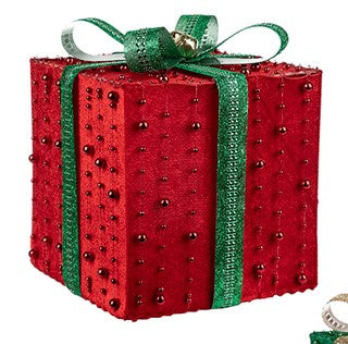 6"- 8" Red & Green Glitter Gift Box Set Of 2