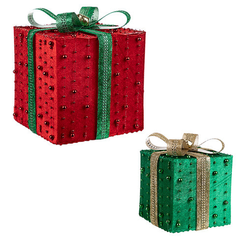 Set de 2 cajas de regalo con purpurina roja y verde de 6"- 8"