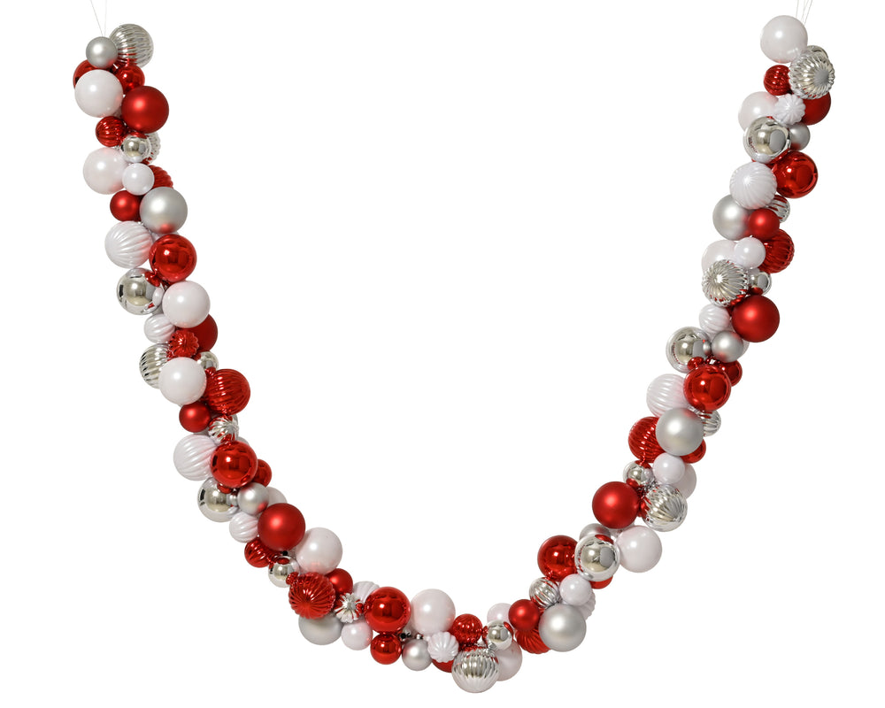 5.5 FT Red & White Shiny & Matte Shatterproof Ball Garland