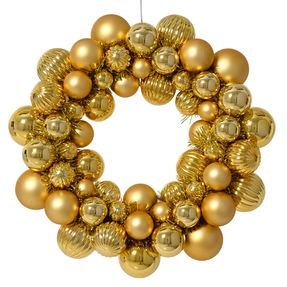 15" Light Gold Shiny & Matte Shatterproof Ball Wreath