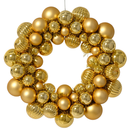 15" Light Gold Shiny & Matte Shatterproof Ball Wreath