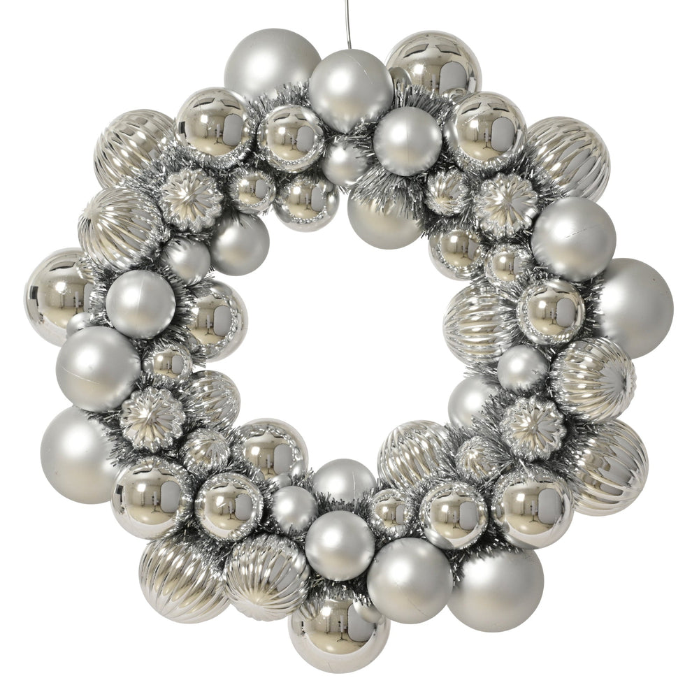 15" Silver Shiny & Matte Shatterproof Ball Wreath