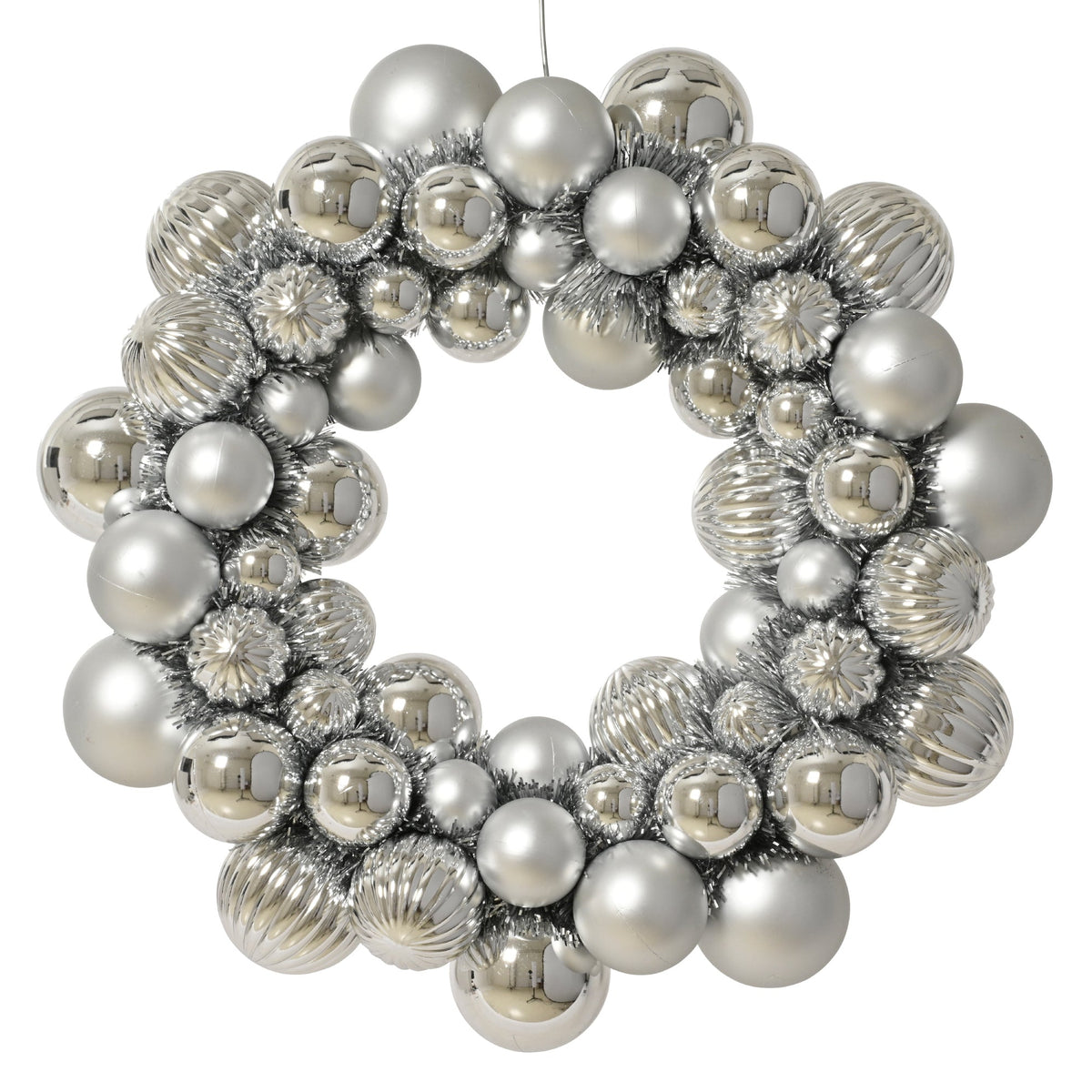 Silver ornament wreath on a white background