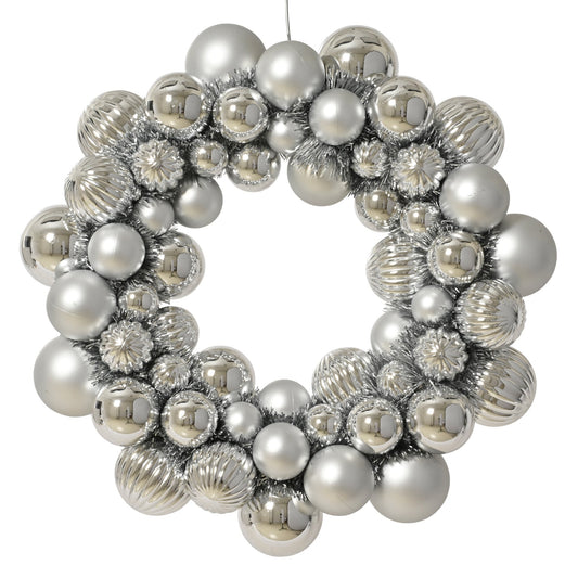15" Silver Shiny & Matte Shatterproof Ball Wreath