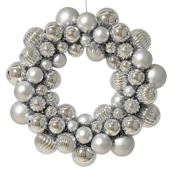 15" Silver Shiny & Matte Shatterproof Ball Wreath