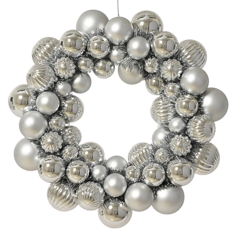 Silver ornament wreath on a white background