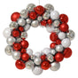 15" Red & White Shiny & Matte Shatterproof Ball Wreath